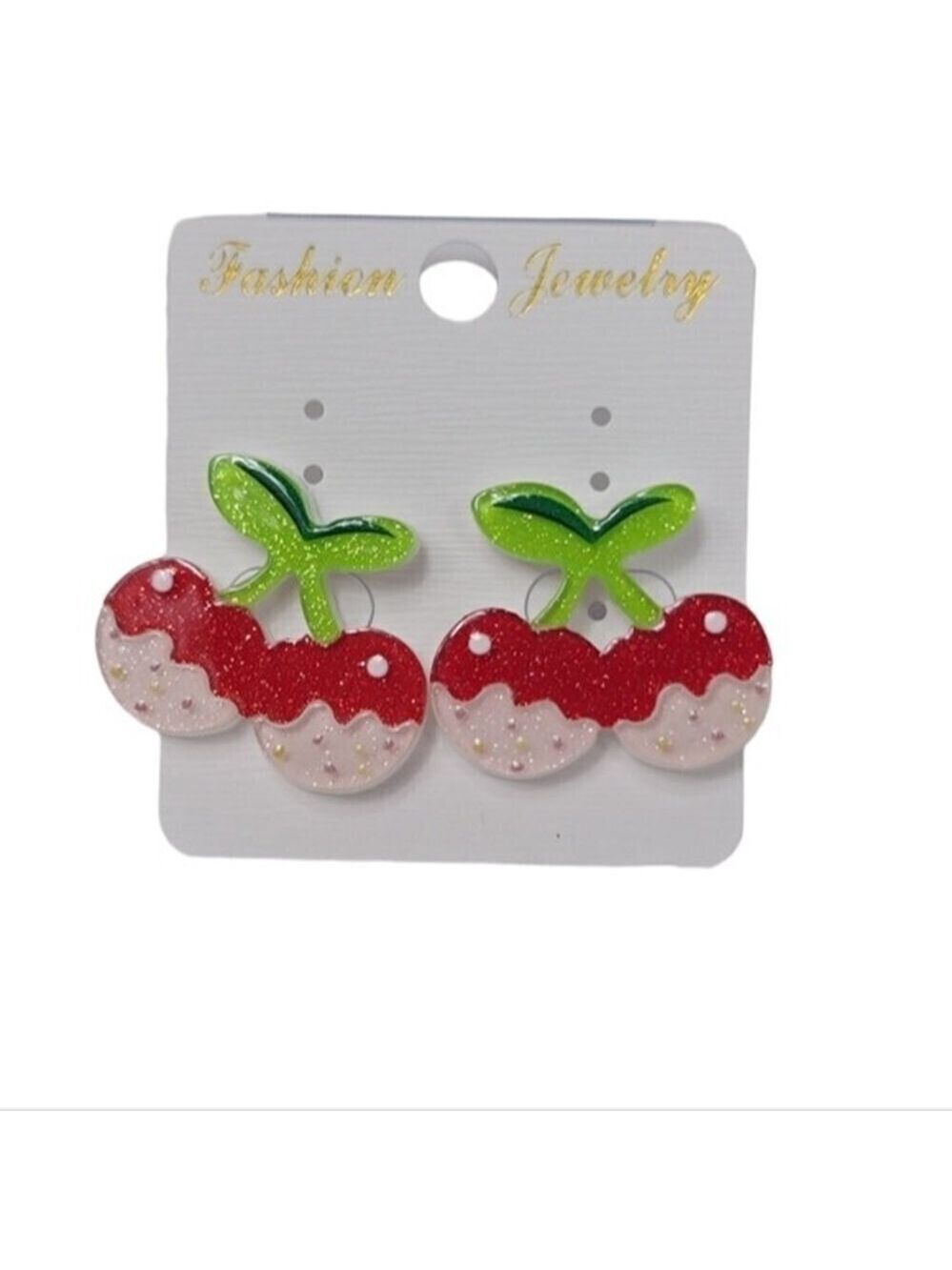 NWT Cherry Shaped Red Green Stud Earrings